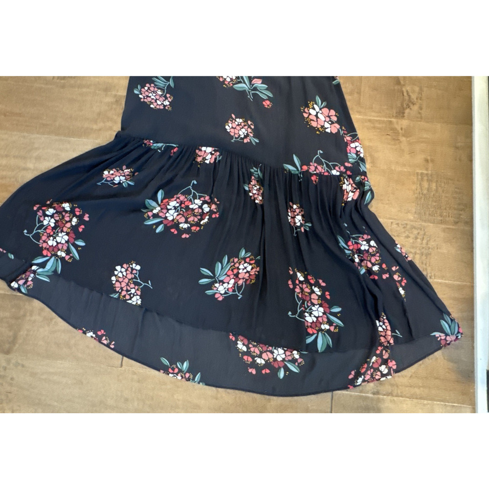LOFT Floral Smocked Ruffle Maxi Dress Gray Long Sleeve Style 404708 Fall 2019 M - Picture 5 of 14